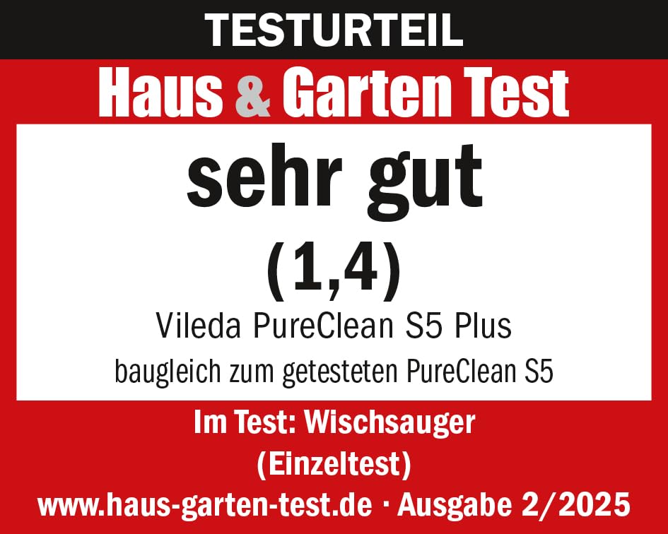 Vileda PureClean S5 Nass-Trockensauger mit Zubehör (2 Rollen, 2 Filter) | Kabelloser Akku Saugwischer mit Doppeltank & 100% Wassertrennung - Leicht, für alle Böden | 180m² mit 30Min Akkulaufzeit