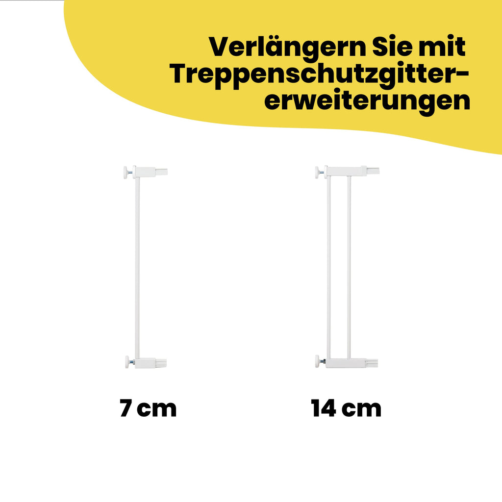 Safety 1st Flat Step Gate, Treppenschutzgitter ohne Bohren, 73–80 cm (max. 101 cm erweiterbar), Sehr Flache Türkante, Türschutzgitter "Bleibt Offen", Mit Einer Hand Öffnen, Montage ohne Bohren, Weiß