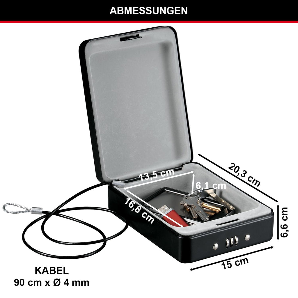 MASTER LOCK Kompakttresor [Kombination] [mit Kabel] P005CEURBLKHRO – Ideal für Scheckbücher, Schmuck, Ausweise, Smartphone und mehr