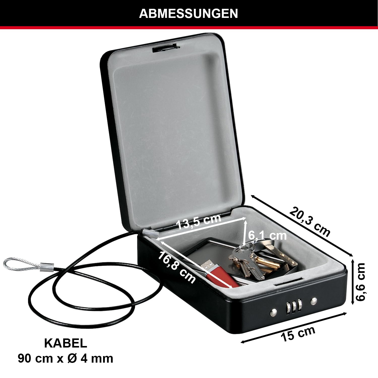 MASTER LOCK Kompakttresor [Kombination] [mit Kabel] P005CEURBLKHRO – Ideal für Scheckbücher, Schmuck, Ausweise, Smartphone und mehr