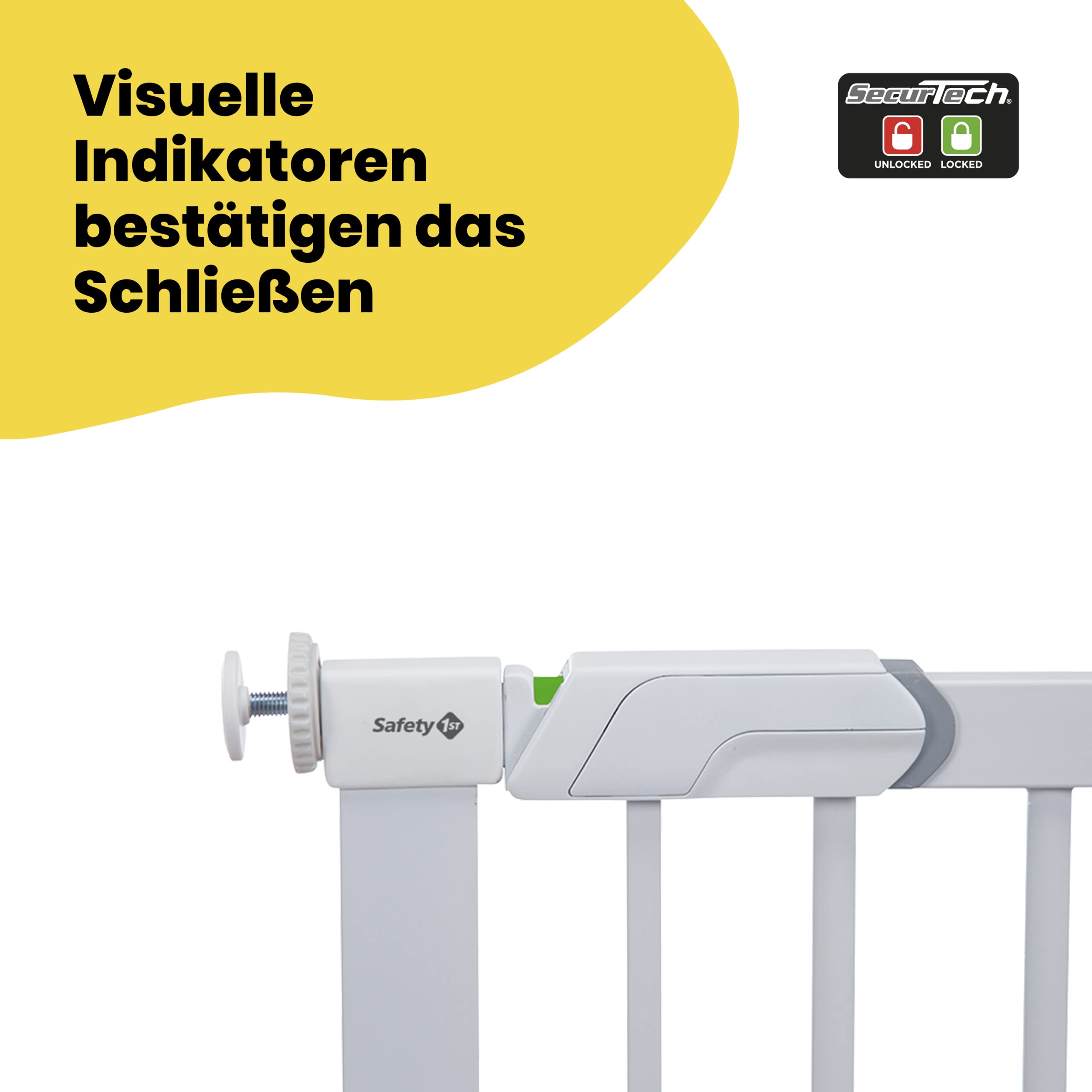 Safety 1st Flat Step Gate, Treppenschutzgitter ohne Bohren, 73–80 cm (max. 101 cm erweiterbar), Sehr Flache Türkante, Türschutzgitter "Bleibt Offen", Mit Einer Hand Öffnen, Montage ohne Bohren, Weiß