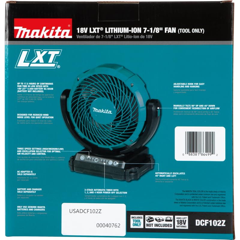 Makita DCF102Z Akku Lüfter 18 V (ohne Akku, ohne Ladegerät), Blau, 101
