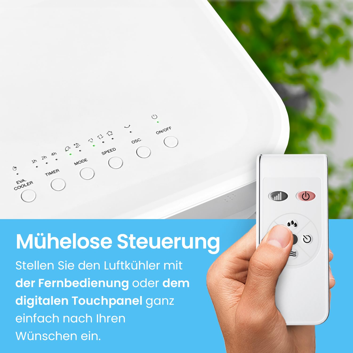 Pro Breeze 10L Mobiler Luftkühler, 4in1 mit 3 Stufen, LED Anzeige und Fernbedienung, Mobiles Klimagerät ohne Abluftschlauch für Luftkühlung, Ventilation, Befeuchtung, inkl. Timer & Oszillation, Weiß