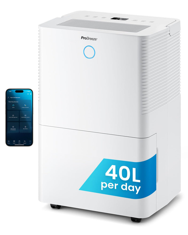 Pro Breeze Luftentfeuchter mit App & WLAN, 20L in 24h Entfeuchtungsleistung - Luftentfeuchter elektrisch mit Wäschemodus, Feuchtigkeitssensor, Timer - Gegen Schimmel - Entfeuchter Dehumidifier