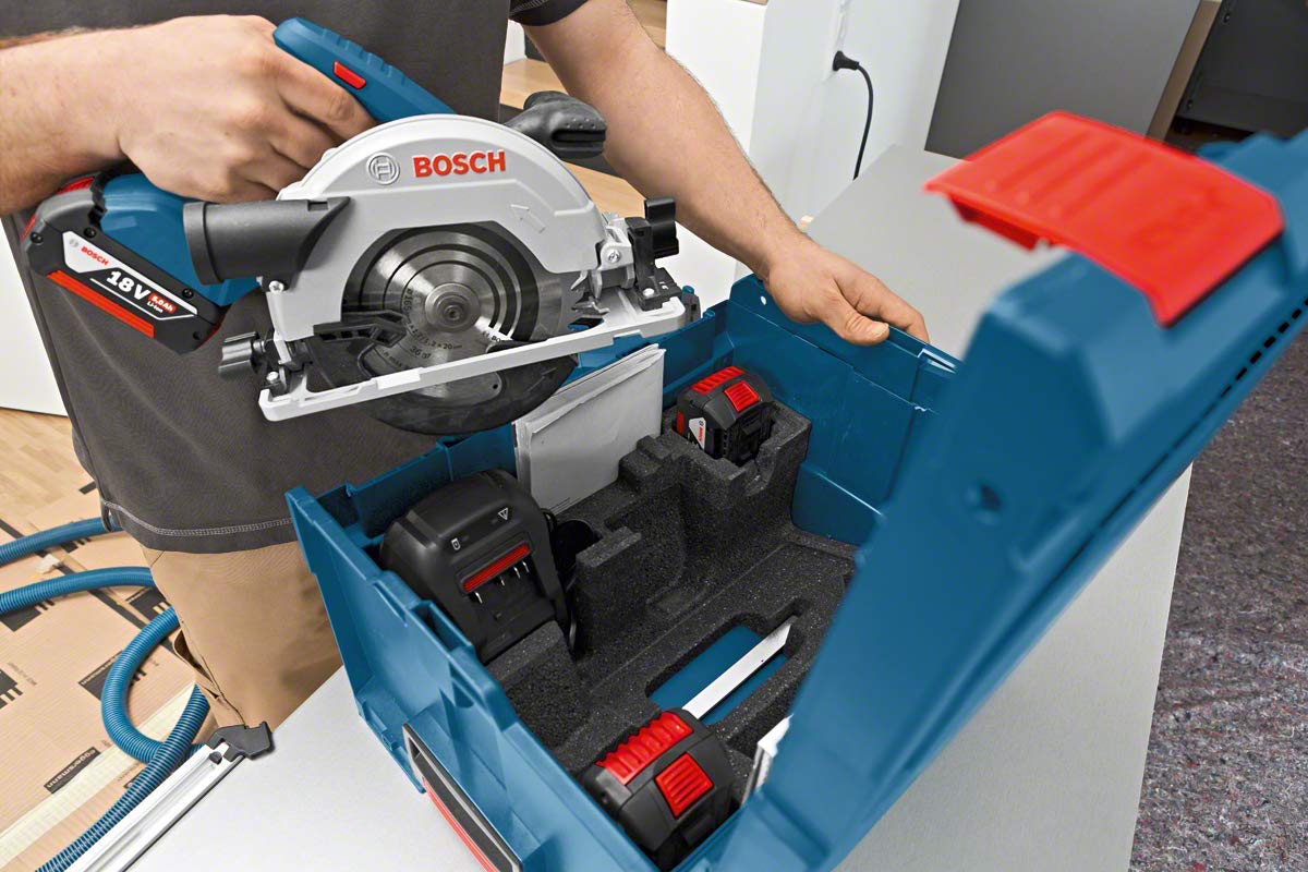 Bosch Professional 18V System Akku Kreissäge GKS 18V-57 G (kompatibel mit Führungsschiene, Schnitttiefe: 57 mm, inkl. 2x 4.0Ah Akku, SchnelSchnellladegerät GAL 18V-40, 1x Kreissägeblatt, L-BOXX)