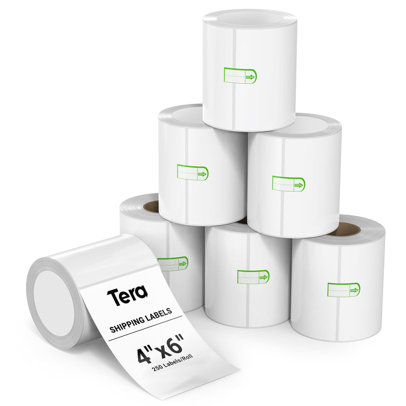Tera Shipping Label Versandetiketten 100 x 150 mm, 250 Labels x 6 Rollen = 1500 Labels für Verschiedene Drucker BPA-Frei Selbstklebend Adressetiketten mit Gratis-Etiketten für Zerbrechliche Waren…