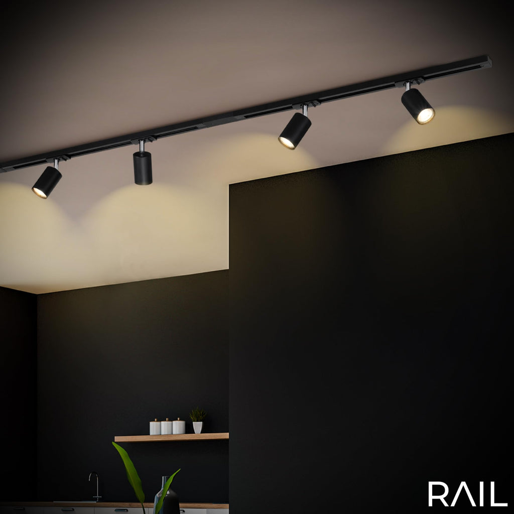 BRILONER - Schienensystem Rail Starterset, 4x GU10 Spots schwenkbar, erweiterbar, Lichtschienensystem Decke, Strahler Schiene, Deckenlampe, Deckenleuchte, Spotlight, 1,5 m, Schwarz