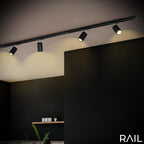 BRILONER - Schienensystem Rail Starterset, 4x GU10 Spots schwenkbar, erweiterbar, Lichtschienensystem Decke, Strahler Schiene, Deckenlampe, Deckenleuchte, Spotlight, 1,5 m, Schwarz