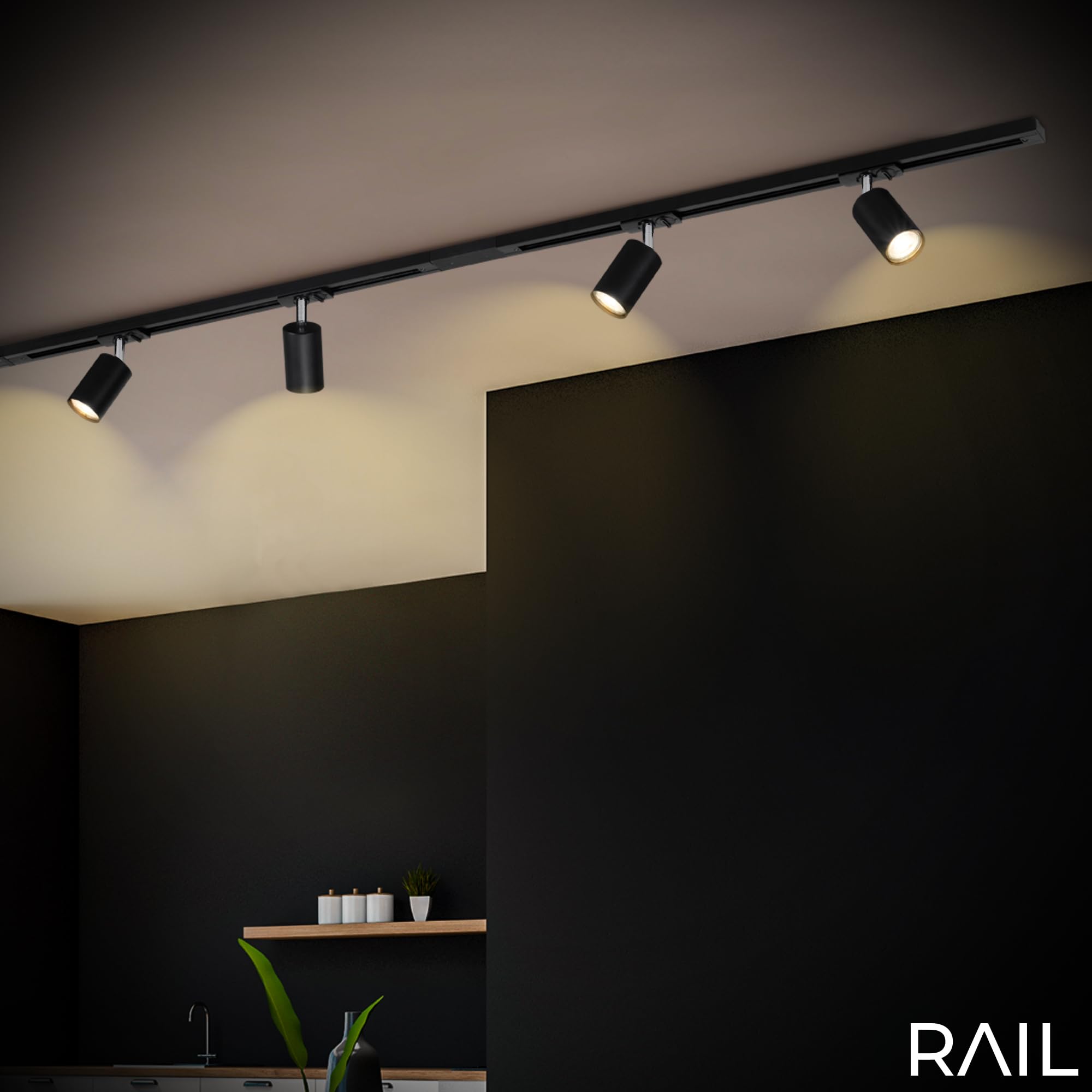 BRILONER - Schienensystem Rail Starterset, 4x GU10 Spots schwenkbar, erweiterbar, Lichtschienensystem Decke, Strahler Schiene, Deckenlampe, Deckenleuchte, Spotlight, 1,5 m, Schwarz