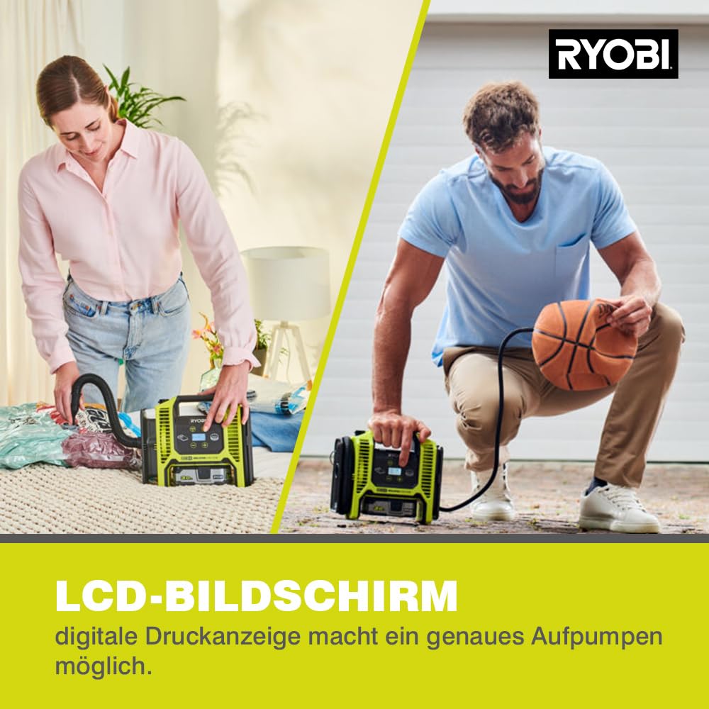 RYOBI 18 V ONE+ Akku-Multikompressor R18MI-0, Digital, max. Druck 10,3 bar, ohne Akku und Ladegerät, Grün