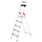 Hailo L85 ComfortLine Alu-Sicherheits-Stehleiter | 5 XXL-Stufen belastbar bis 150 kg | Tiefe Standfläche & Haltegriff |Stehleiter mit Ablage | Aluleiter Made in Germany | Leiter rostfrei | Silber