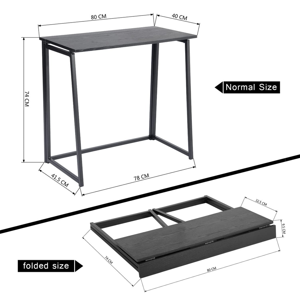 MEUBLE COSY Klapptisch Kleiner Klappbarer Schreibtisch Laptoptisch aus Holz und Metall Computertisch fürs Büro, Wohnzimmer, Home Office, Industrie-Design, Schwarz