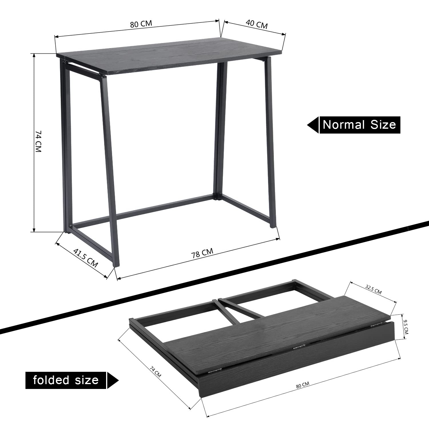 MEUBLE COSY Klapptisch Kleiner Klappbarer Schreibtisch Laptoptisch aus Holz und Metall Computertisch fürs Büro, Wohnzimmer, Home Office, Industrie-Design, Schwarz