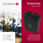 OLYMPIA PS 54 CC Pro Aktenvernichter | Papierschredder mit Partikelschnitt 4×38 mm | Schredder Aktenvernichter für Home Office | Shredder Papier 8-Blatt | Mit universal Aufsatz | Paper Shredder