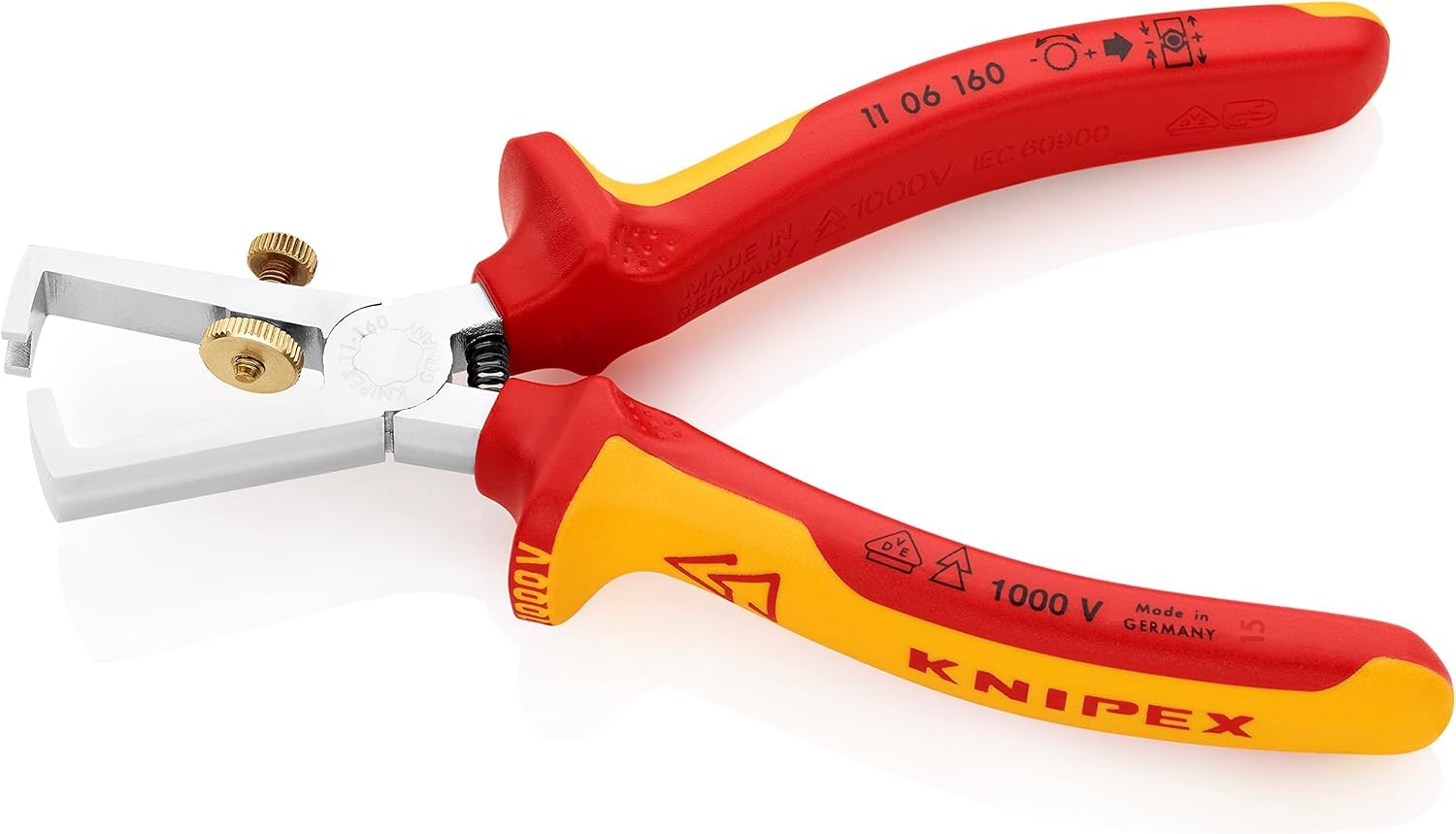 KNIPEX Abisolierzange mit Öffnungsfeder, universal verchromt isoliert mit Mehrkomponenten-Hüllen, VDE-geprüft 160 mm, 11 06 160