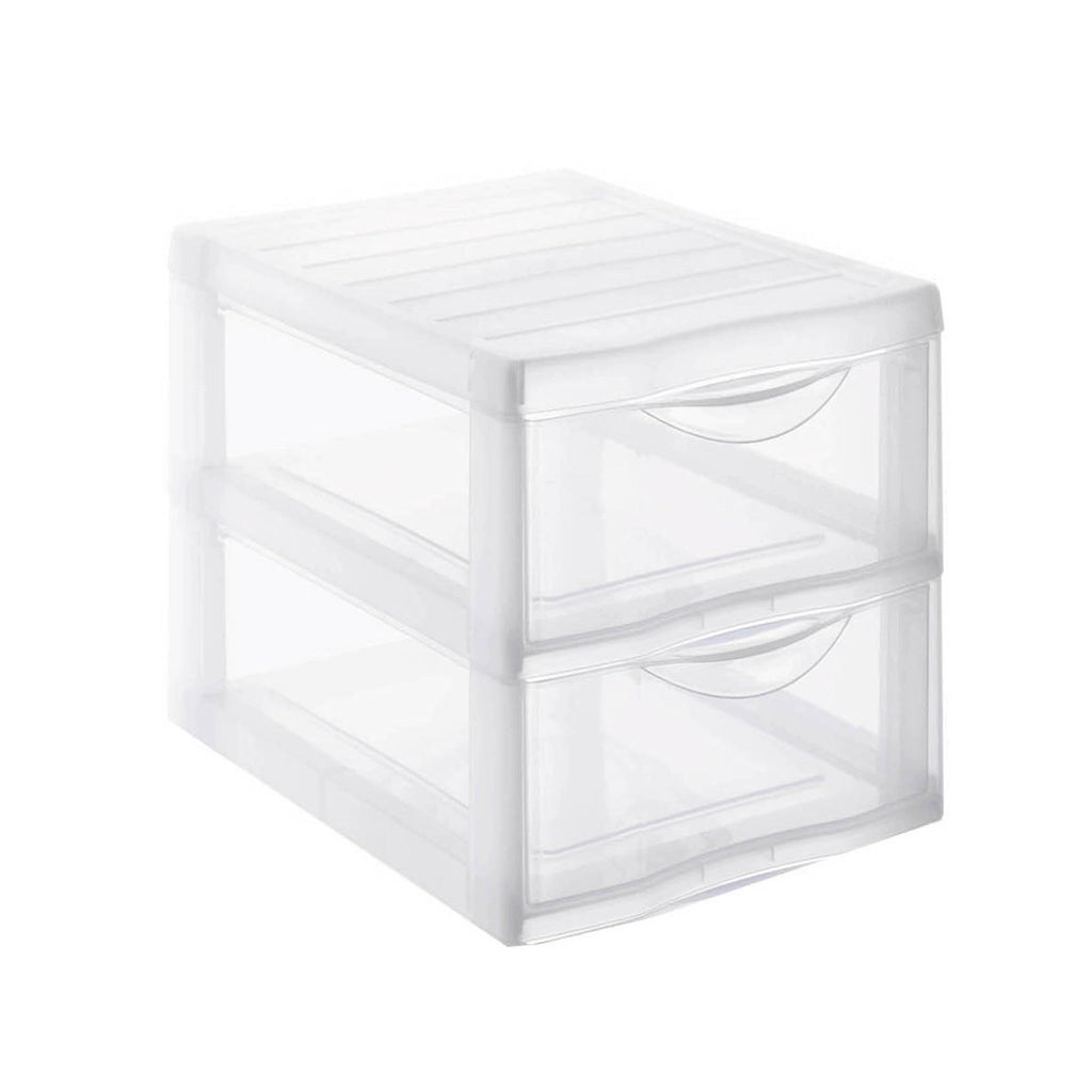 SUNDIS Orgamix, schubladenbox aus Kunststoff, 2 transparente Schubladen für A4-Papier, Höhe 25,5 cm, stapelbar, ideal für Schreibtisch, Unterricht, Dokumente, Zubehör