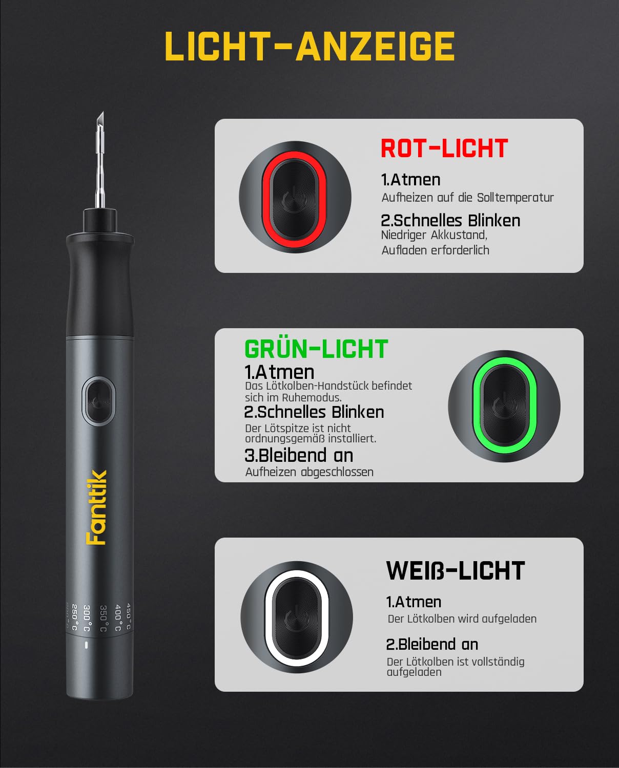 Fanttik T1 Max Präzisions Lötkolben Set, 7 Sek. schnelles Aufheizen，6 Temperatur Einstellbar 200~450 ℃, 4 Lötspitzen (C210), 360° drehbarer Ständer, Lötkolben für Reparaturen