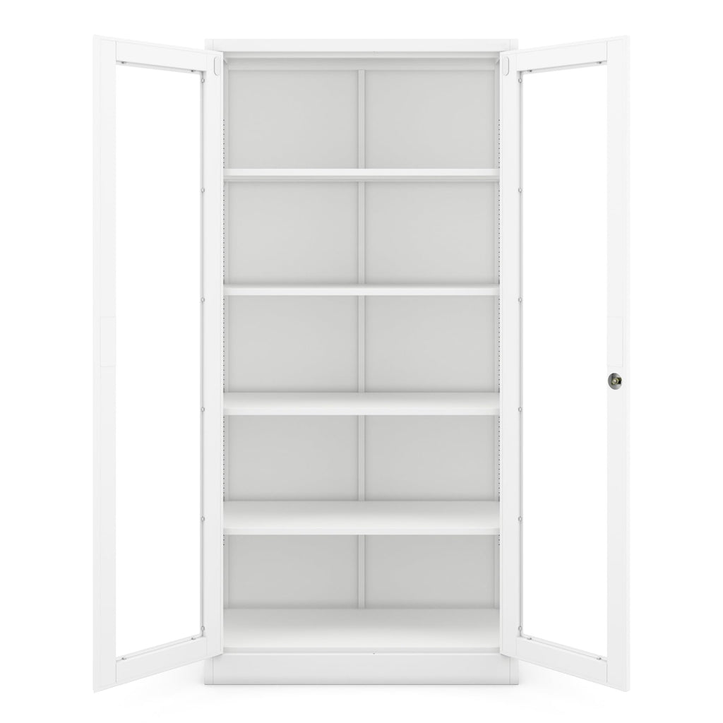 Jan Nowak Aktenschrank C012 Glasvitrine Büroschrank Universalschrank Flügeltürschrank Stahlblech Pulverbeschichtung abschließbar 185 cm x 90 cm x 40 cm (Weiß)