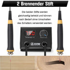 Pyrography Machine, 100W Holzbrenner Set mit 2 Stiften und 33 Tlg Drahtspitzen, Brandmalstation Brennkolben Brandmalerei Brandmalgeräte einstellbar von 0-750°C, Doppelanschluss, für Holz Leder Kürbis