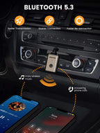 MaedHawk Aux Bluetooth Adapter, Bluetooth 5.3 Adapter Auto 3.5mm Drehbar 180° Bluetooth Empfänger Aux Mini Geeignet für Auto Kopfhörer Lautsprecher(Freisprechen, Dual-Link, 10 Stunden Akkulaufzeit)
