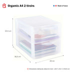 SUNDIS Orgamix, schubladenbox aus Kunststoff, 2 transparente Schubladen für A4-Papier, Höhe 25,5 cm, stapelbar, ideal für Schreibtisch, Unterricht, Dokumente, Zubehör