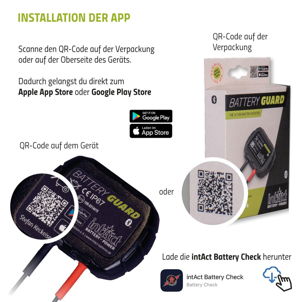 intAct Battery-Guard | Bluetooth-Batteriewächter für 12V Batterien | kompatibel mit Bleibatterien (Nass, EFB, AGM, Gel) und Lithium-Batterien (LiFePO4) | mit kostenloser App