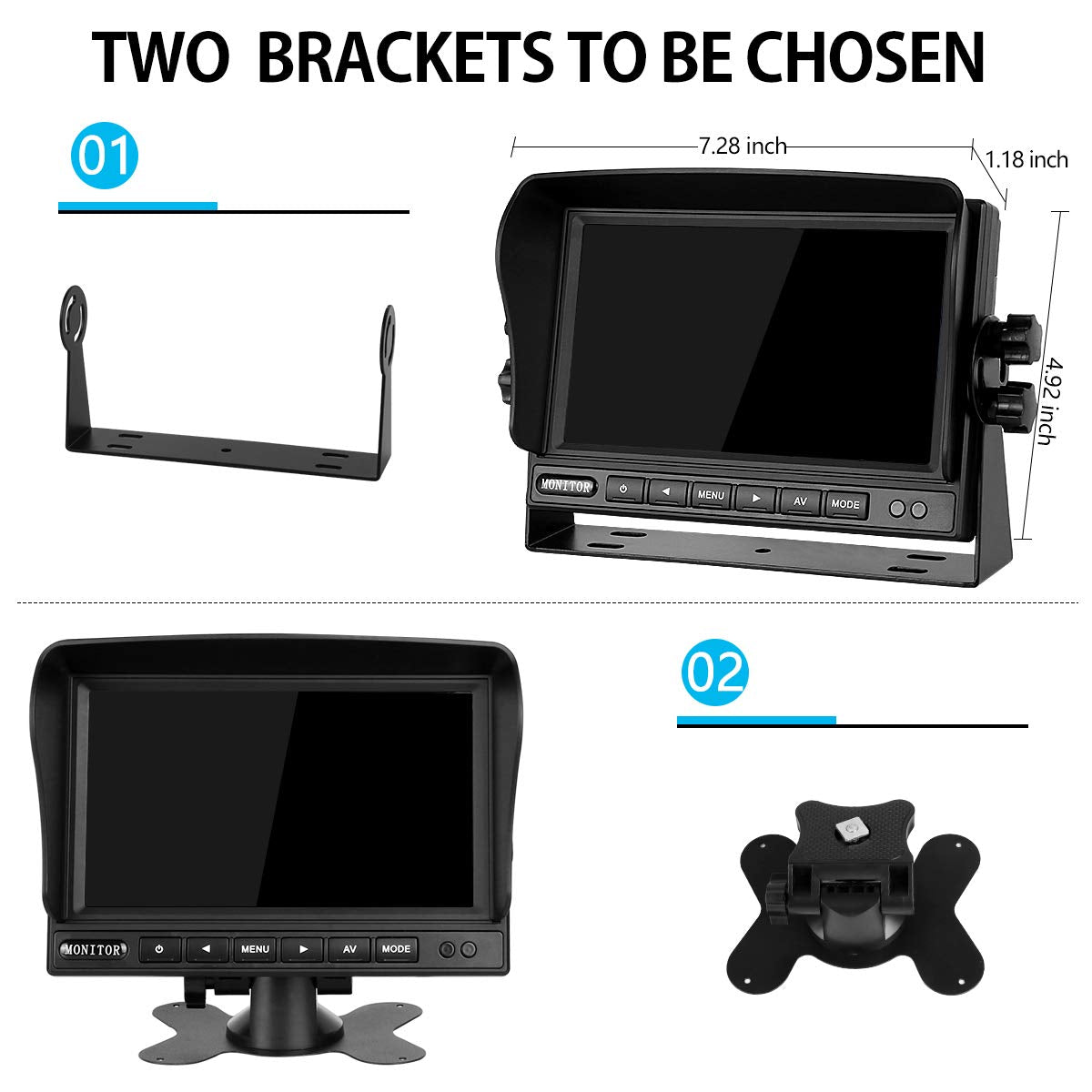 Rückfahrkamera-Set mit 7"-LCD-Monitor & 170° Weitwinkel- Rückfahrkamera, IP68 wasserdicht, 18IR Nachtsicht, für LKW/Anhänger/Bus/Van/Landwirtschaft/Schwertransport(12-24 Volt)