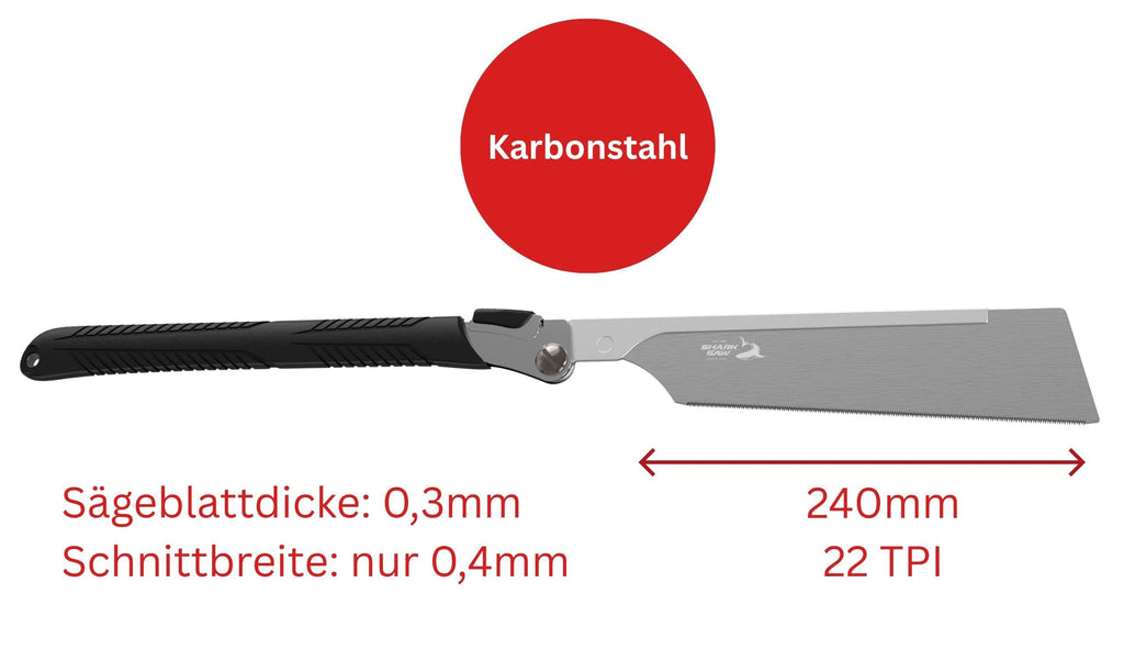 FAMEX 5527 Profi Japansäge Dozuki 240mm aus Karbonstahl - sehr fein 22 TPI - Dicke 0,3 mm - Made in Japan - Handsäge klappbar für Heimwerker und Gewerbe, Feinsäge für Holz, Zugsäge