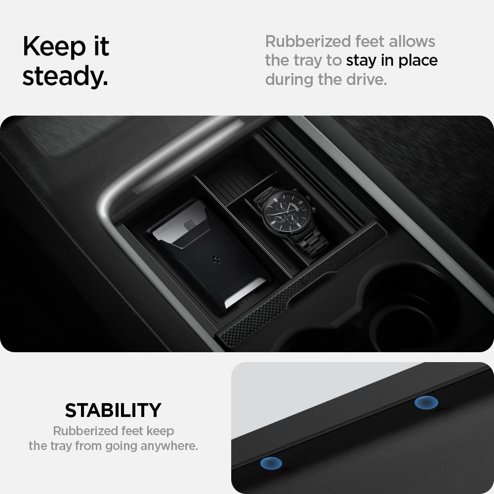 Spigen Tesla Model Y (~2024) Model 3 (2021-2023) Mittelkonsole Organizer Armlehnenablage Zubehör für Tesla Model Y (~2024) und Model 3 2021-2023 mit Smooth Slide Technology - Carbon Edition