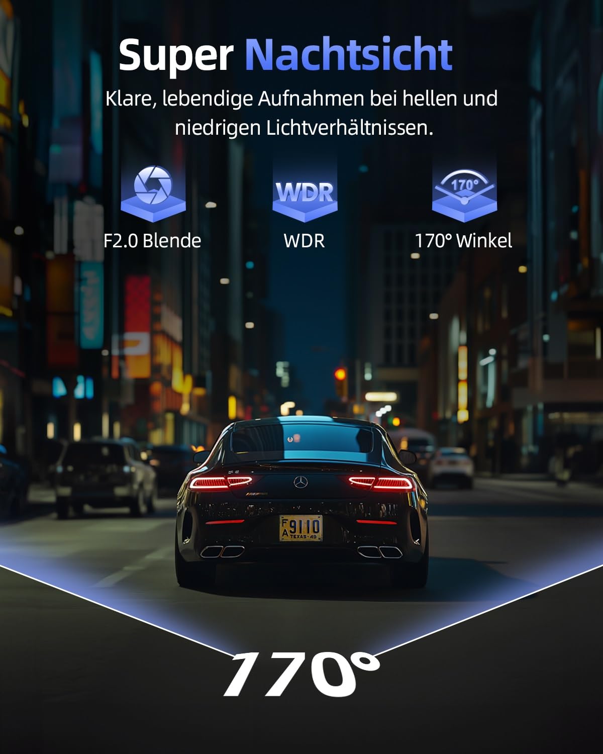 CIEVIE 4K+1080P Dashcam Auto Vorne Hinten mit 64GB SD Karte, 5GHz WiFi Dashcam mit 1,5″ IPS Display, 170° Weitwinkel, G-Sensor, WDR Nachtsicht, Loop-Aufnahme, APP Steuerung, Unterstützt 256 GB Max