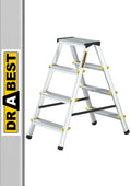 DRABEST Trittleiter Klapptritt Alu Leiter 2 x 4 Stufen Beidseitig Mehrzweckleiter Stufenleiter bis 150 kg Belastbar