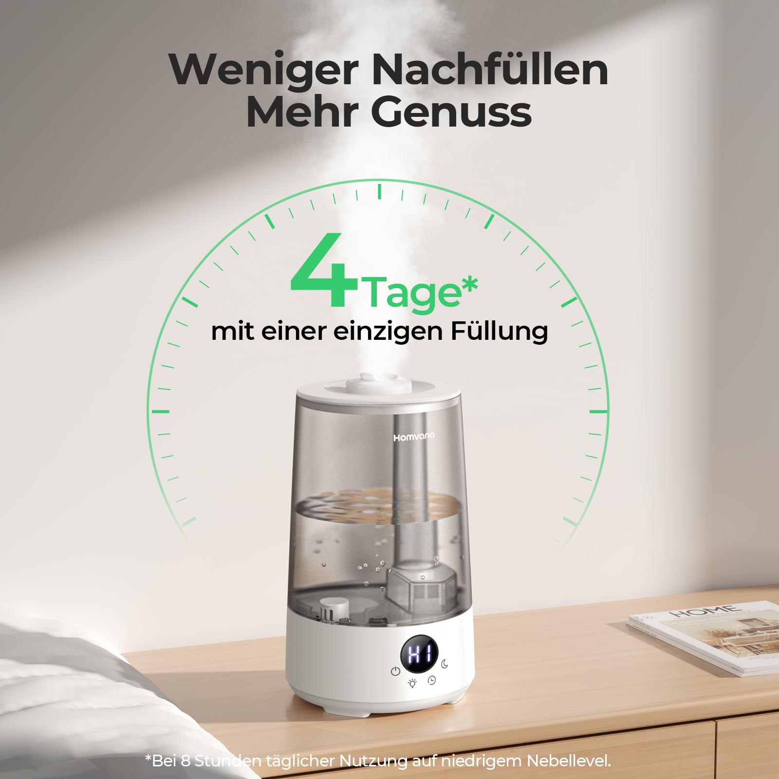 Homvana Luftbefeuchter Schlafzimmer Top-Fill, 3.6L 360°Cool Mist 34H Dauerhaft, Ruhig 16dB (SilentSpary Tech) Klein, Luftbefeuchter Pflanzen, Growtent, Pflanzenbefeuchter, Humidifier Plants (Grau)