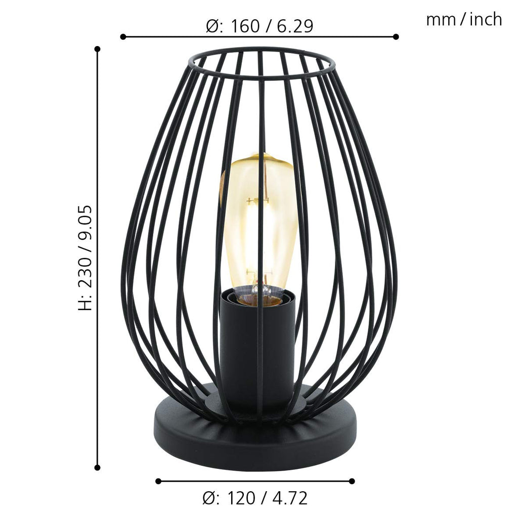 EGLO Tischlampe Newtown, 1 flammige Vintage Tischleuchte, Nachttischlampe aus Stahl, Farbe: Schwarz, Fassung: E27, inkl. Schalter