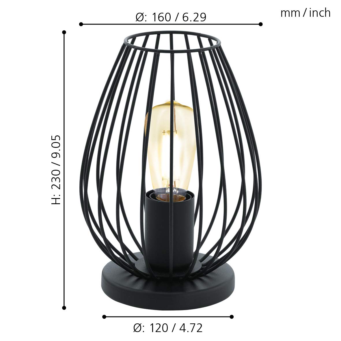 EGLO Tischlampe Newtown, 1 flammige Vintage Tischleuchte, Nachttischlampe aus Stahl, Farbe: Schwarz, Fassung: E27, inkl. Schalter