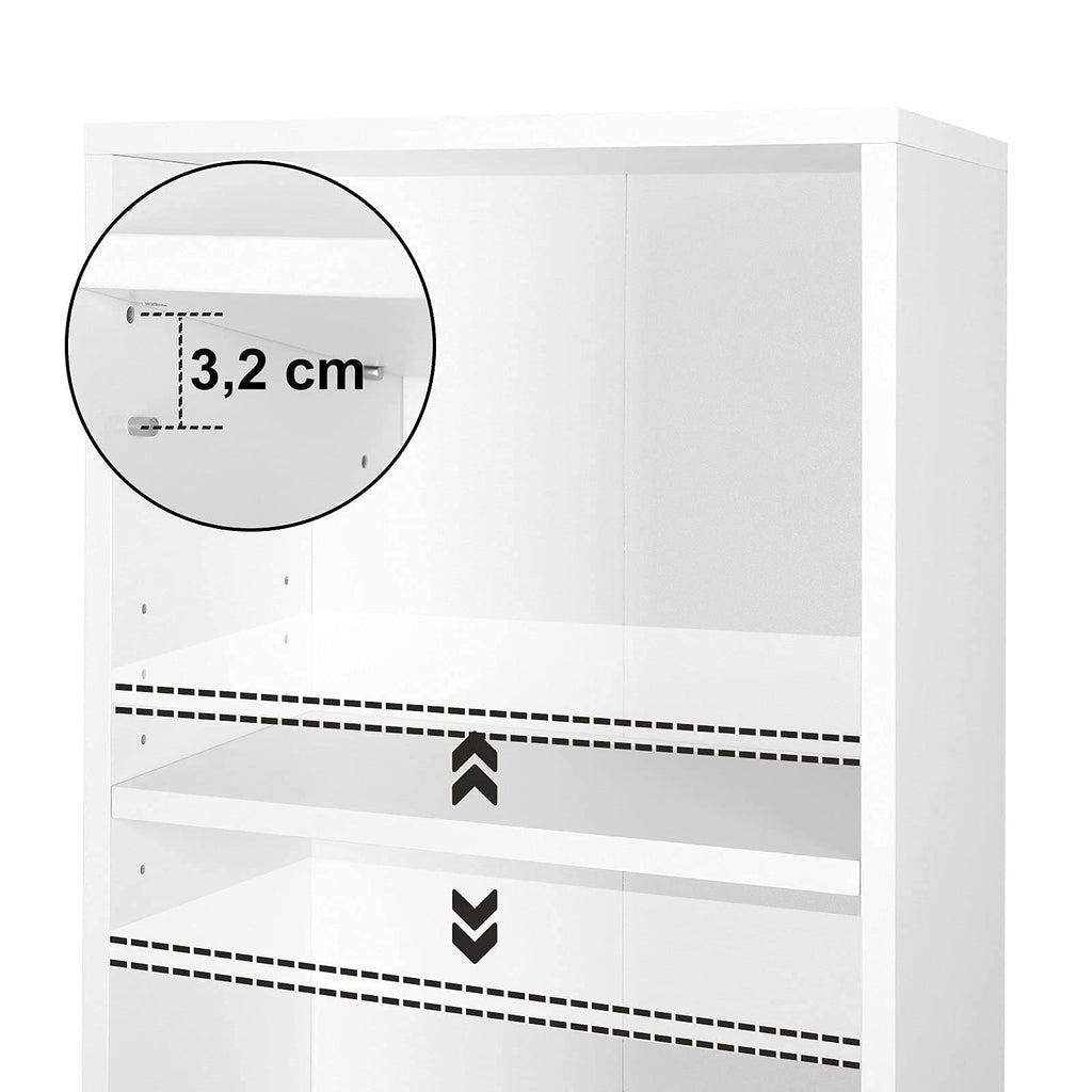 VASAGLE Bücherregal, Regal mit 3 Fächern, Standregal, mit höhenverstellbaren Ablagen, für Wohnzimmer, Kinderzimmer, Büro, 24 x 40 x 93 cm, weiß LBC103W