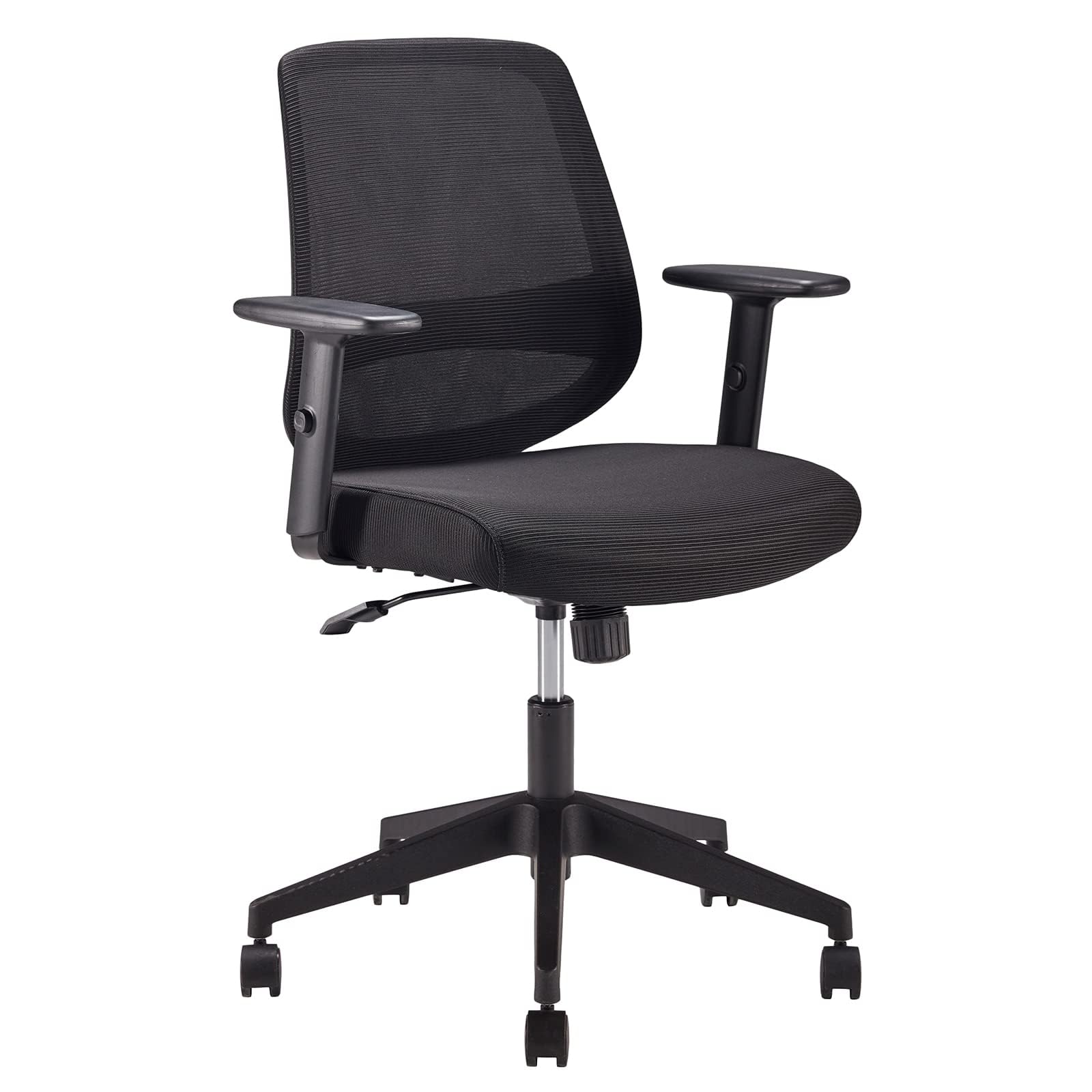 Amazon Basics Ergonomischer Bürostuhl, Schreibtischstuhl mit verstellbaren Armlehnen, Lendenwirbelstütze, Chefsessel aus Mesh-Gewebe, rückenfreundlich, einfache Montage, 63,5 x 58,4 x 91,4 cm, schwarz