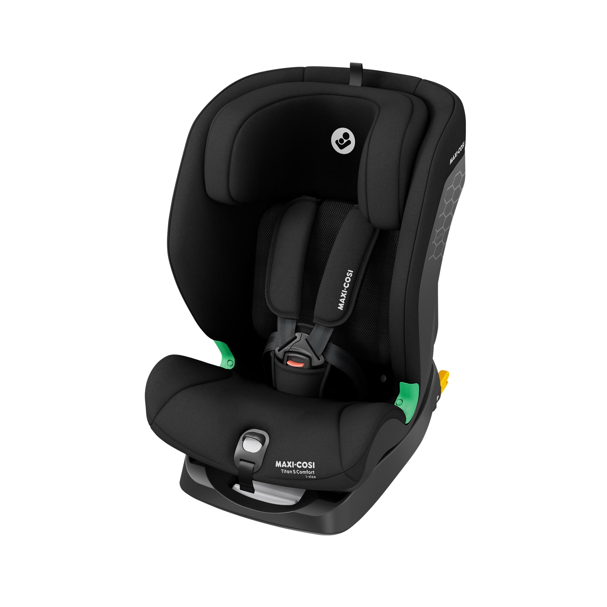 Maxi-Cosi Titan S Comfort i-Size, atmungsaktive Komfortstoffe, mitwachsender Kindersitz, 15 Monate–12 Jahre (76–150 cm), ISOFIX Kindersitz Auto, 5 Sitzposition & 13 Kopfstützenstufen, Authentic Black