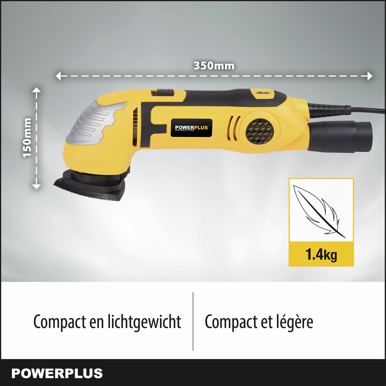 Powerplus Delta-Schleifer POWX0490-300 W Dreieck Schleifmaschine - 3 dreieckige Schleifpapierblätter und Vakuumadapter - Schleifen Holz & Keramik - Trockenbau Wand Dreieckschleifer