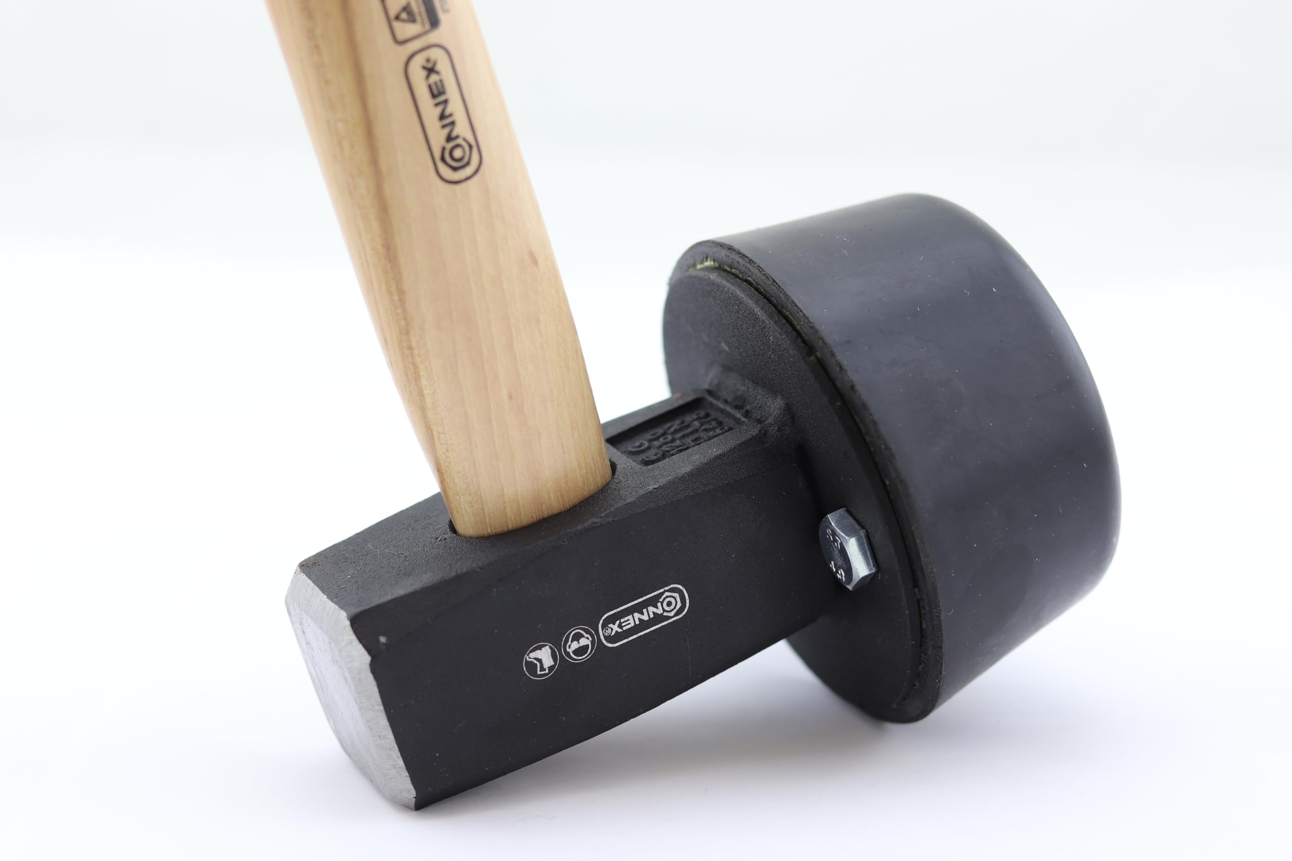 Connex Plattenverlegehammer 2400 g - rot / schwarz - mit Holzstiel aus Hickory - mit austauschbarem Gummi-Schlagkopf 110 mm Ø / Hammer / Schonhammer / Pflasterhammer / COX622256