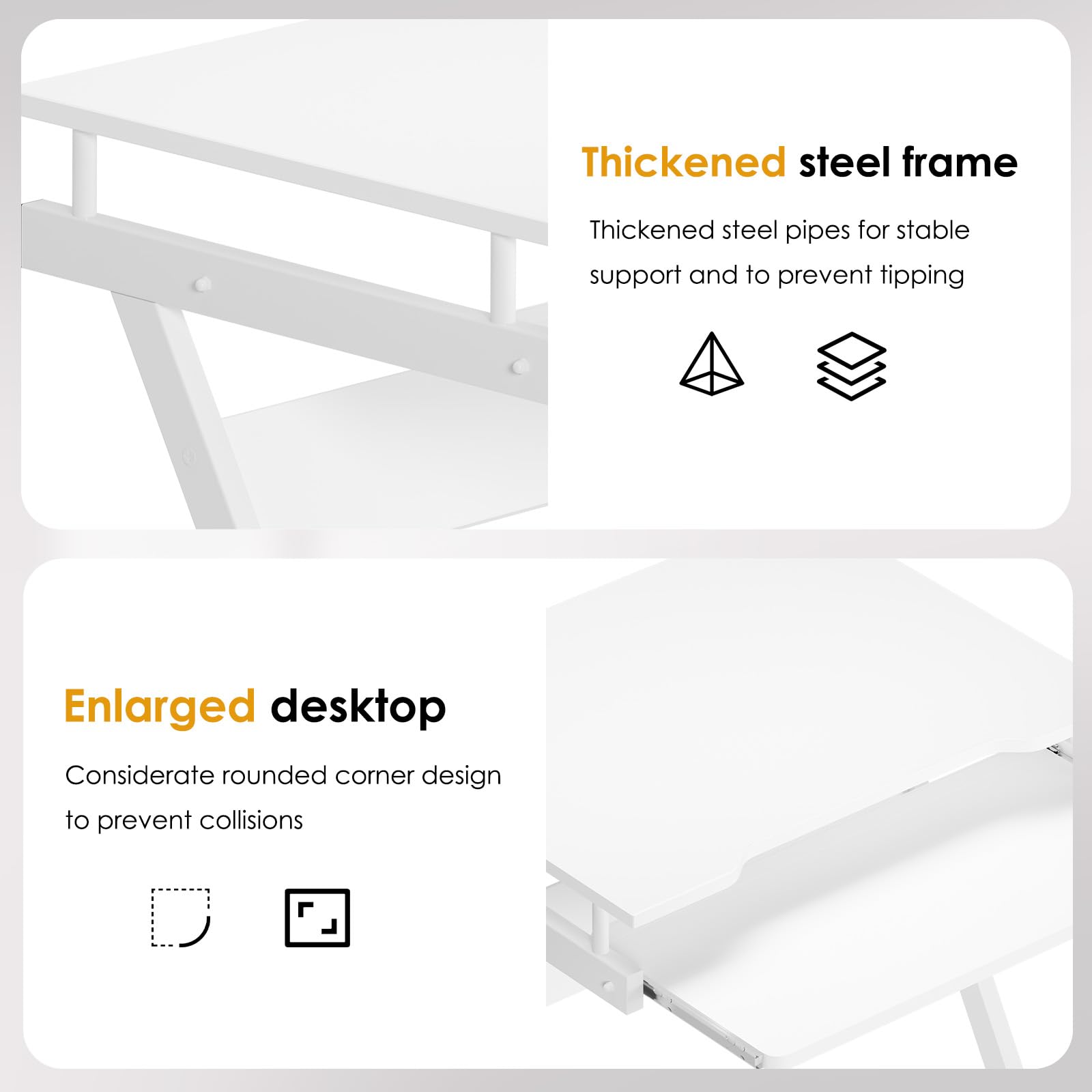 SogesHome Schreibtisch Klein Computertisch mit 4 Rollen 2 Davon mit Bremsen PC-Tisch in Z-Form mit Tastaturauszug für Zuhause und Büro, 60 x 48 cm