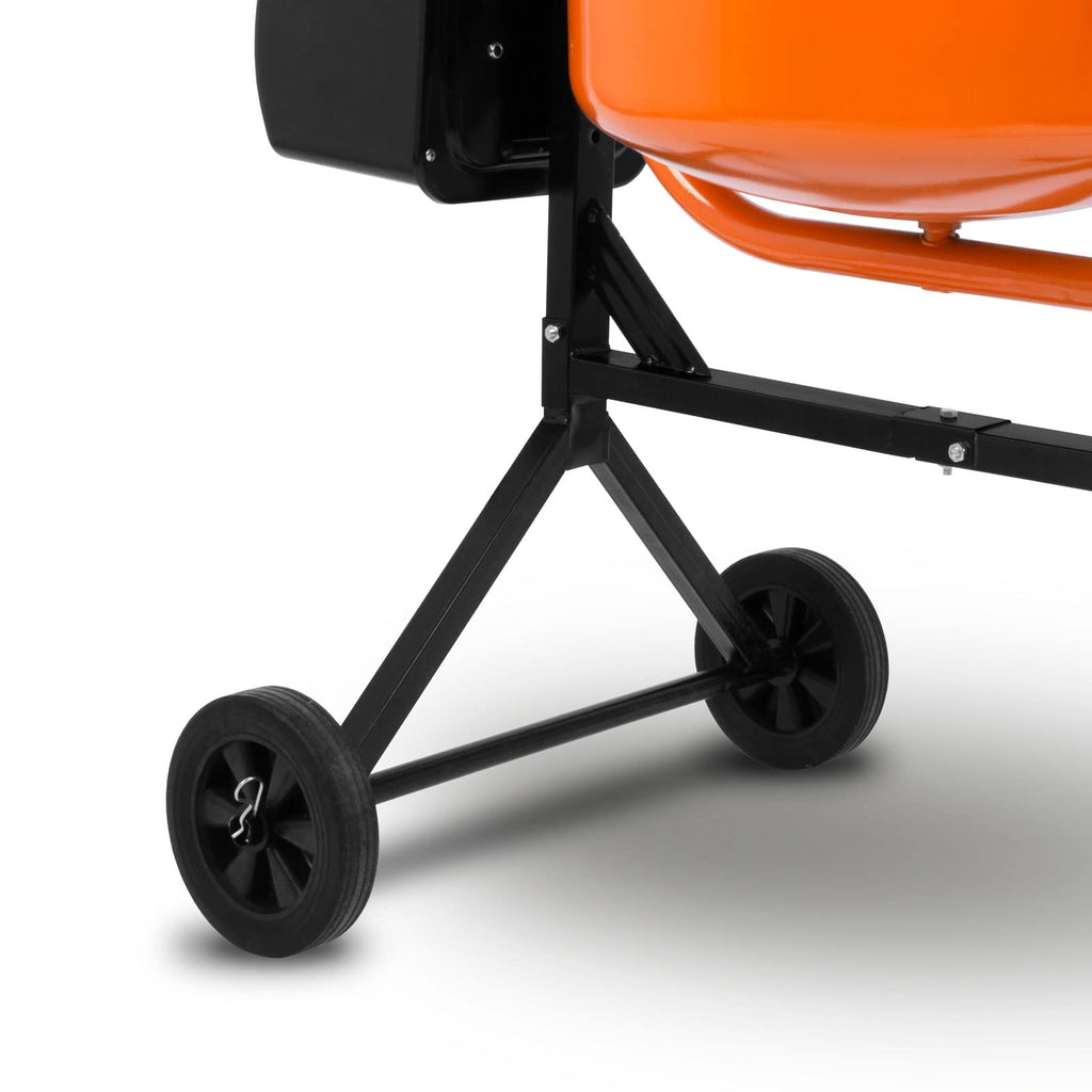 EBERTH 140L Betonmischer Elektrisch Mobil, 550W Motor, Gestell, Trommel und Zahnkranz aus Stahl, feststellbares Handrad, breite Fußplatte, Profi Zementmischer, Trommel schwenkbar, Einfache Bedienung