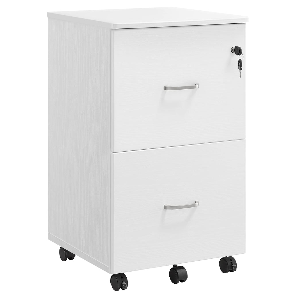 VASAGLE Doppel-Schubladenschrank mit 2-Schubladen, abschließbarer Aktenschrank, mobiler Sockel mit verstellbaren Hängeschienen, weiß LCD027W46