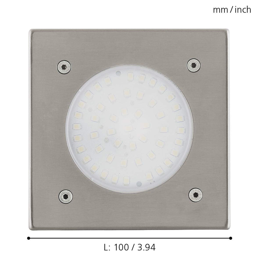 EGLO LED Bodeneinbauleuchte Lamedo, 1 flammige Einbauleuchte, Wegelampe aus Edelstahl, Farbe: Silber, Glas: Weiß, satiniert, eckig, IP67