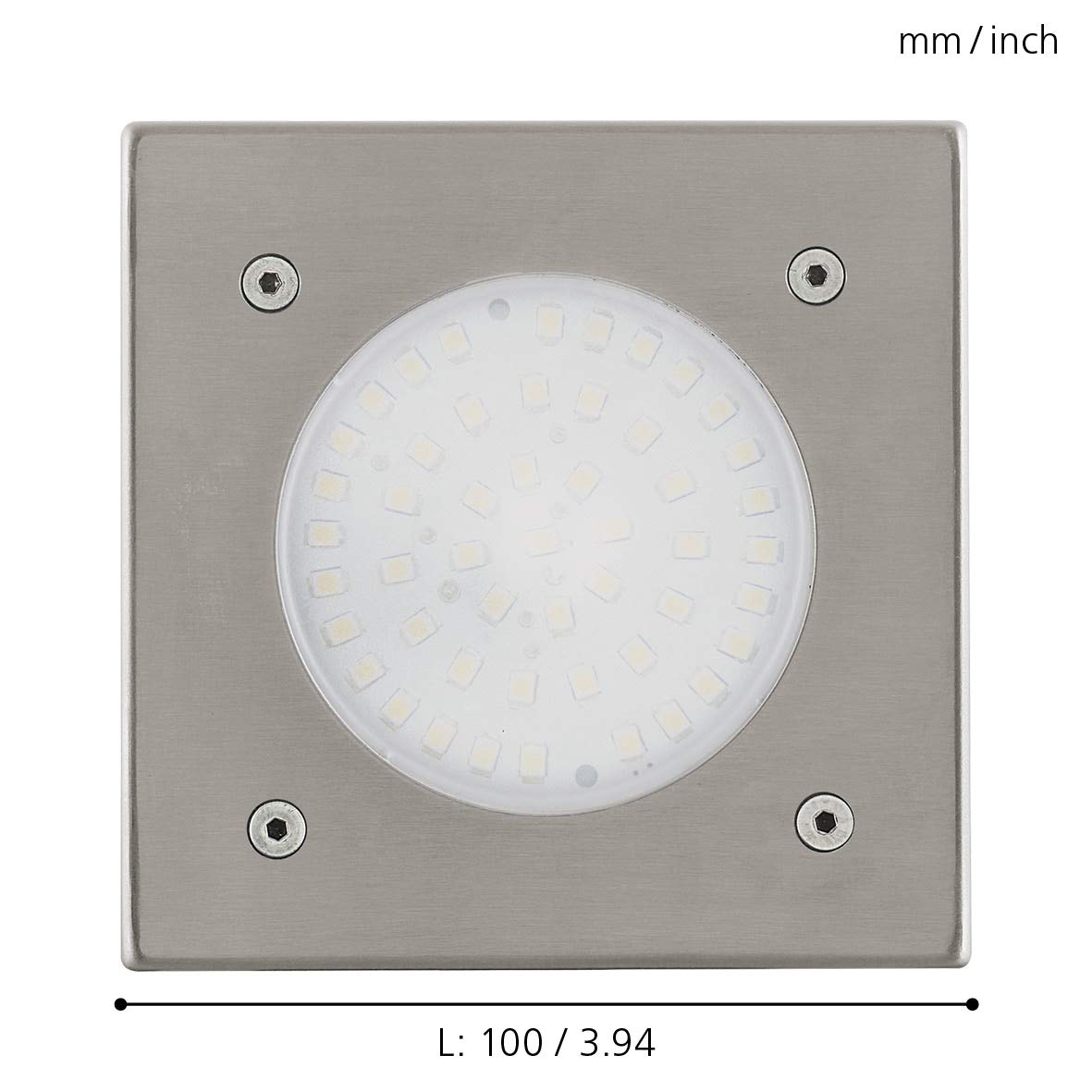 EGLO LED Bodeneinbauleuchte Lamedo, 1 flammige Einbauleuchte, Wegelampe aus Edelstahl, Farbe: Silber, Glas: Weiß, satiniert, eckig, IP67