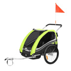 SAMAX Fahrradanhänger Jogger 2in1 360° drehbar Kinderanhänger Kinderfahrradanhänger Transportwagen vollgefederte Hinterachse für 2 Kinder in Grün - Black Edition