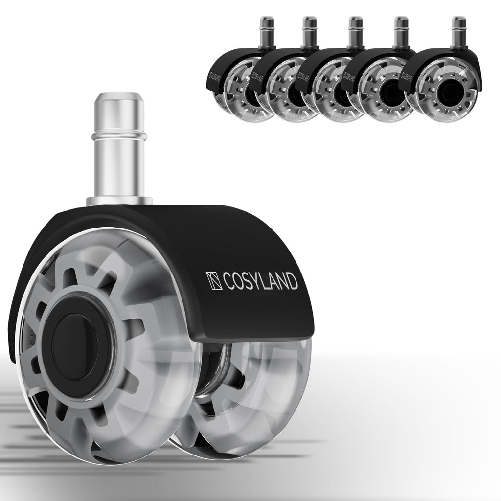 COSYLAND Bürostuhl Rollen 11mm x 22 mm - 5er Set Rollen für Bürostühle - Super Leise und Weiche für Hartböden, Parkett, Teppich, Laminat, Keine Bodenschutzmatte Nötig, Grau Doppelräder