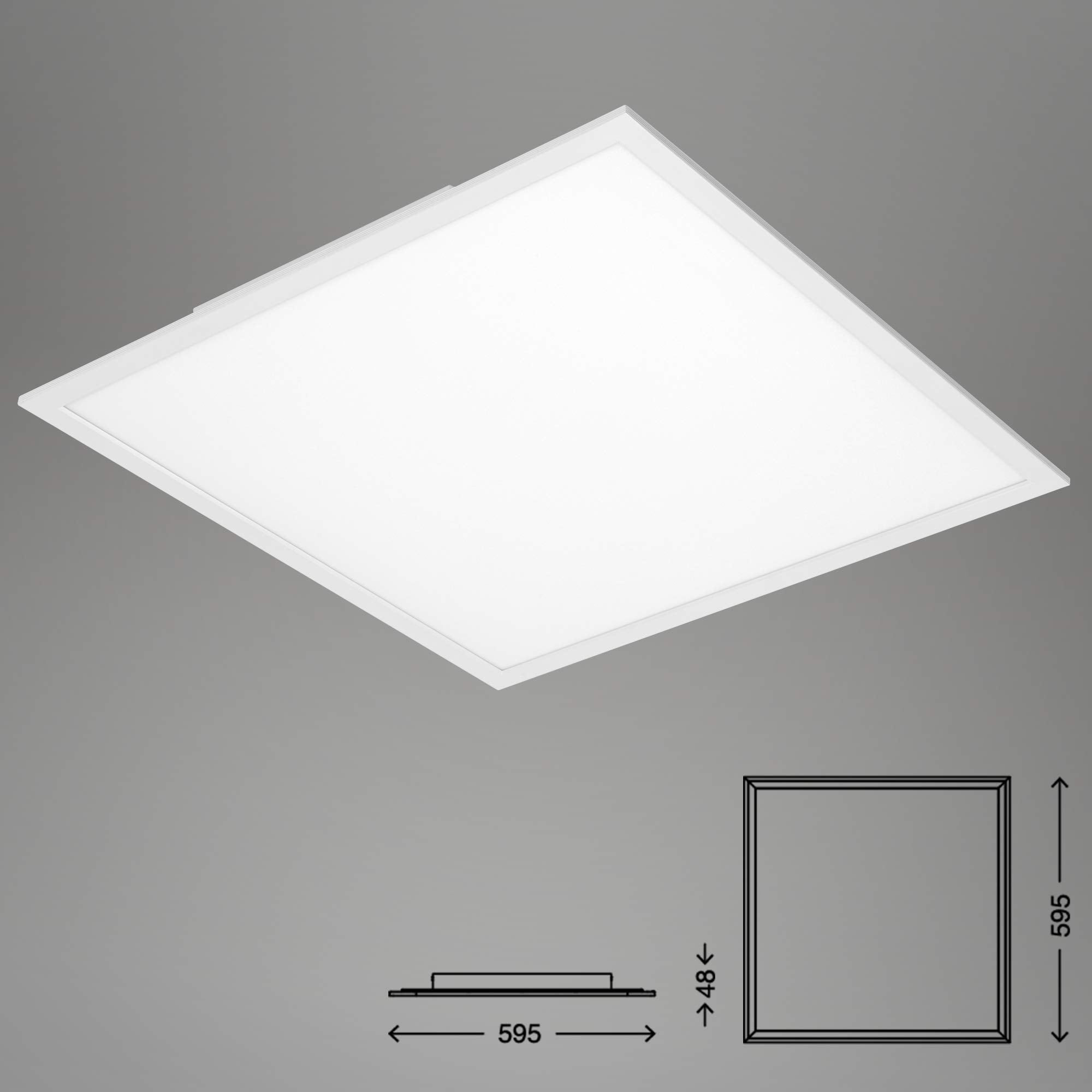 BRILONER - LED Deckenlampe mit Fernbedienung, flach, einstellbar von warmweiß bis kaltweiß, Lampe, Deckenleuchte, Wohnzimmerlampe, LED Panel, Schlafzimmerlampe, 59,5x59,5x6,5 cm, Weiß