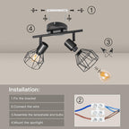 Dehobo Led Deckenstrahler Schwenkbar 350° - Deckenleuchte E14 2 Flammig Rund - Deckenlampe Spots Led Schwarz - Küchenlampe Wohnzimmerlampe Deckenspot Schlafzimmer
