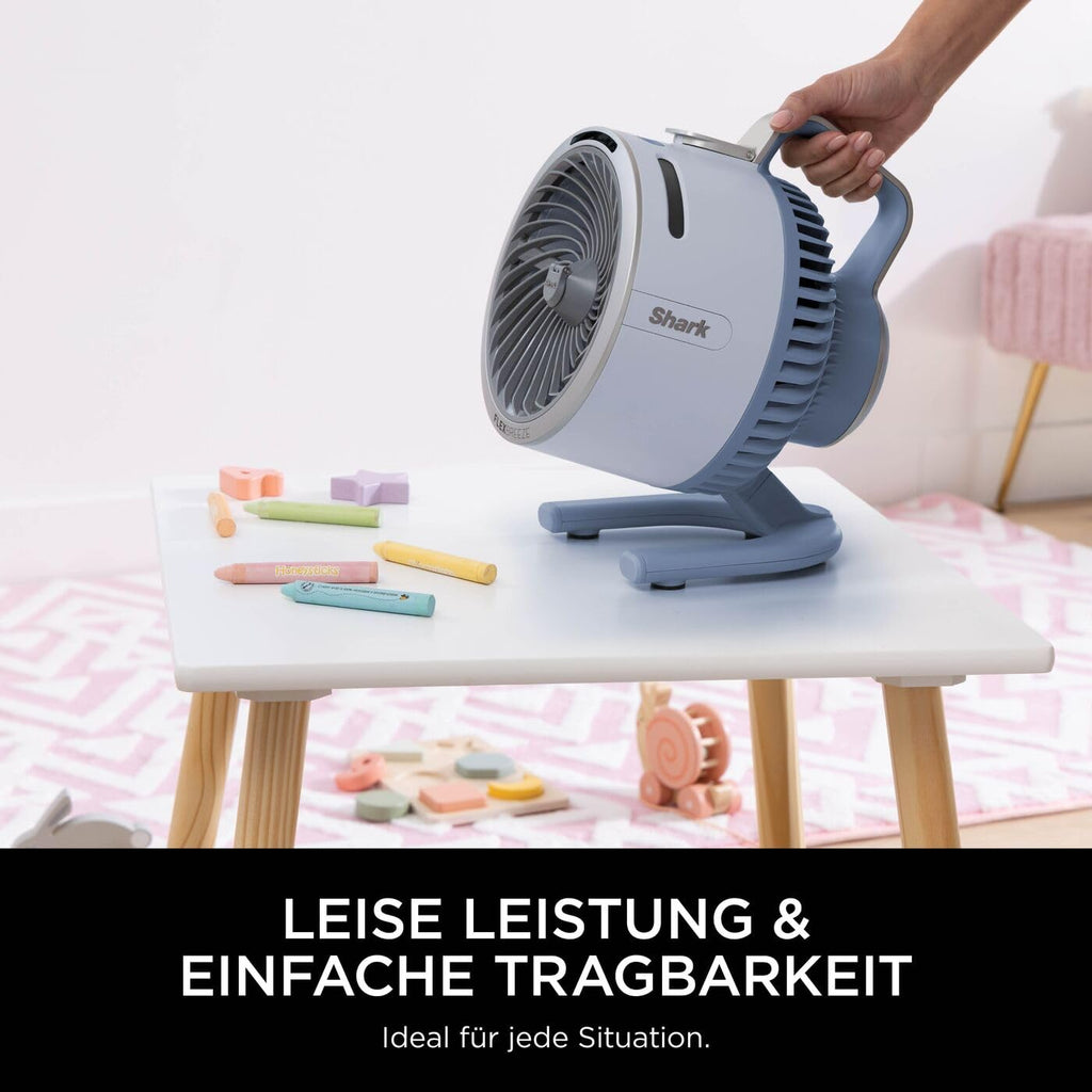 Shark FlexBreeze HydroGo Starker Ventilator mit Sprühnebel, Kühlung für drinnen & draußen, leise & langlebig, kabelgebunden & kabellos, kompakt & leicht,5 Geschwindigkeiten, Gletscher FA050EUBL