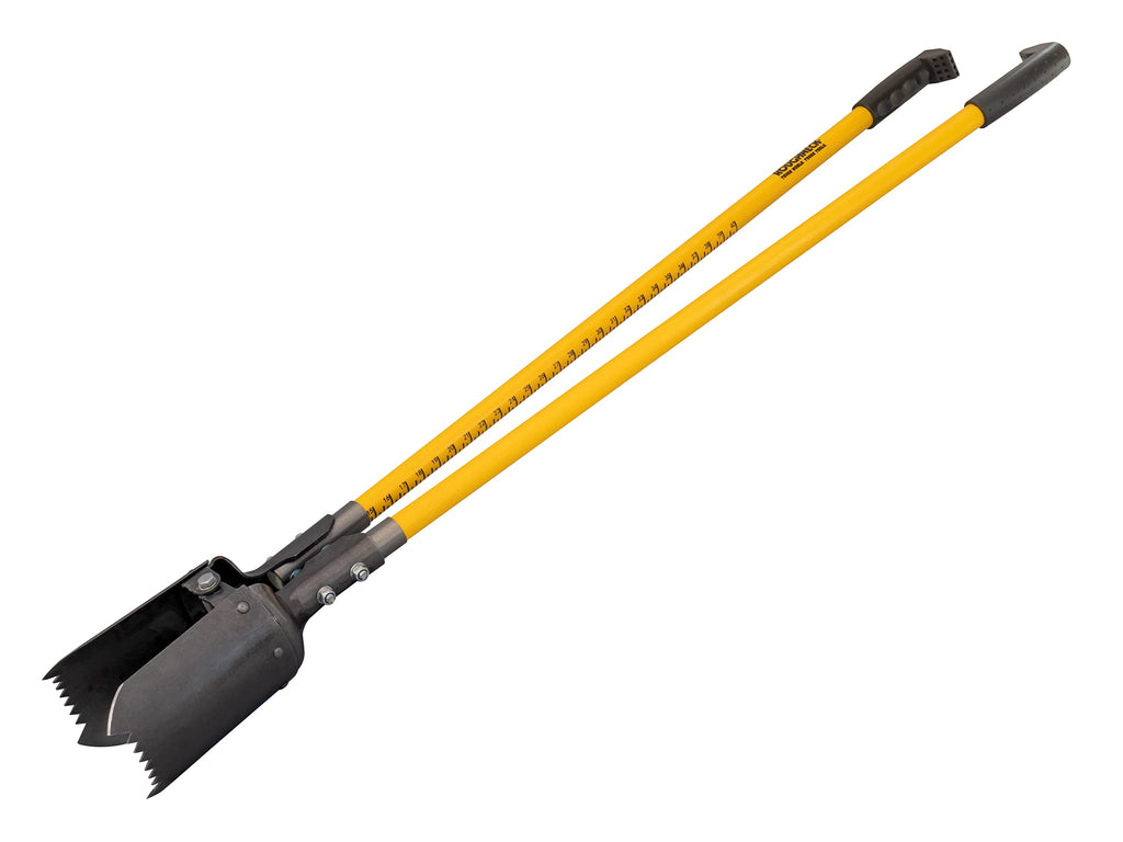 Roughneck Sharp-Edge Pfostenlochspaten – Stabiler Fiberglasgriff mit gezackten Stahlklingen und Tiefenmesser für Zaun-, Landschafts- und Erdarbeiten – 1,46 m (57½ Zoll)